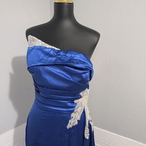 Source Unknown Royal Blue One-Shoulder Dress with Silver Details